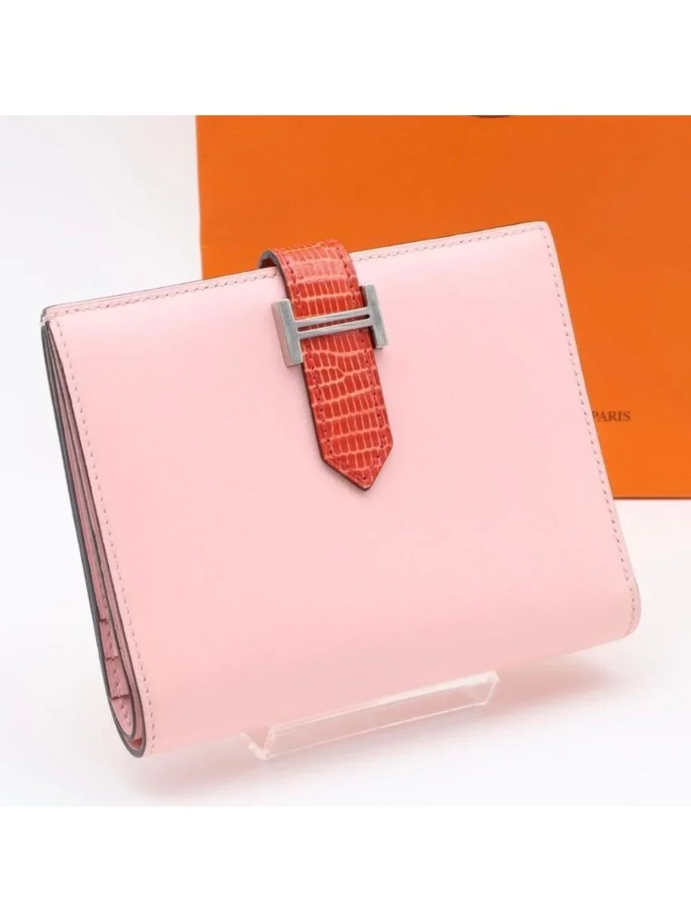 Hermes Bearn Compact Touch Pink Bifold Wallet